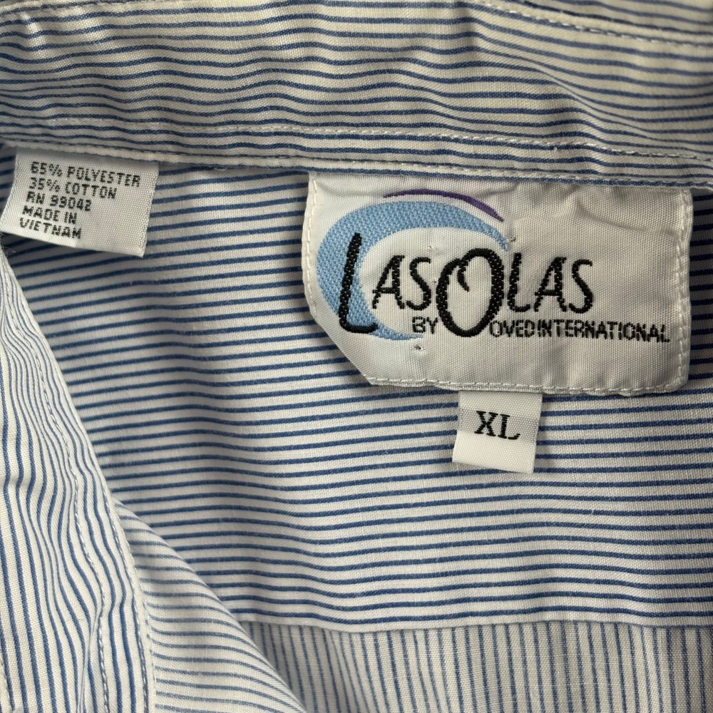 Nautical Lighthouse Embroidered Shirt XL Blue Stripe Coastal‎ Button Up Resort - Picture 2 of 13